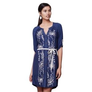 Anthropologie Tiny Navy Boho Nautical Embroidered Shirt Summer Dress